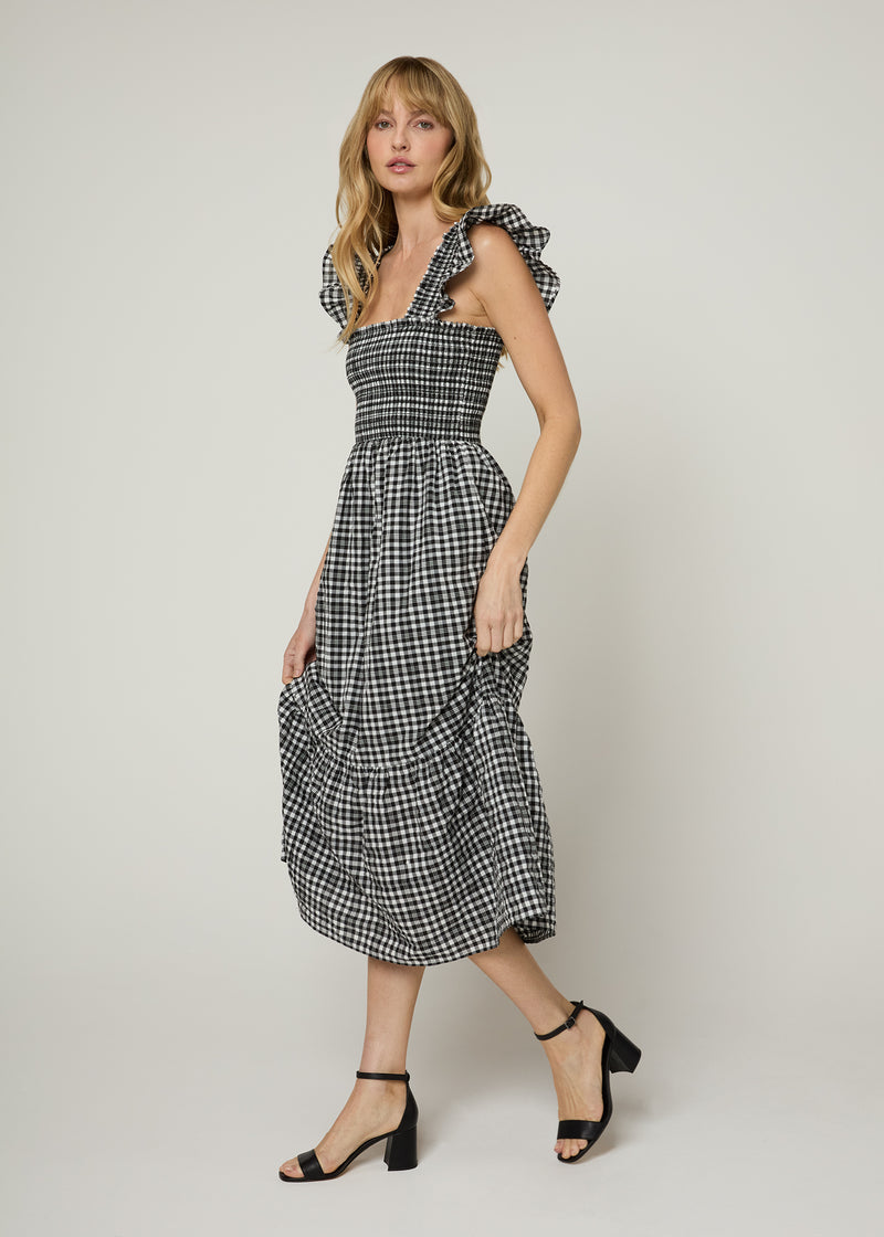 checkered midi dress Handmade Checkered Linen Midi Dress: Long Sleeve Button-up