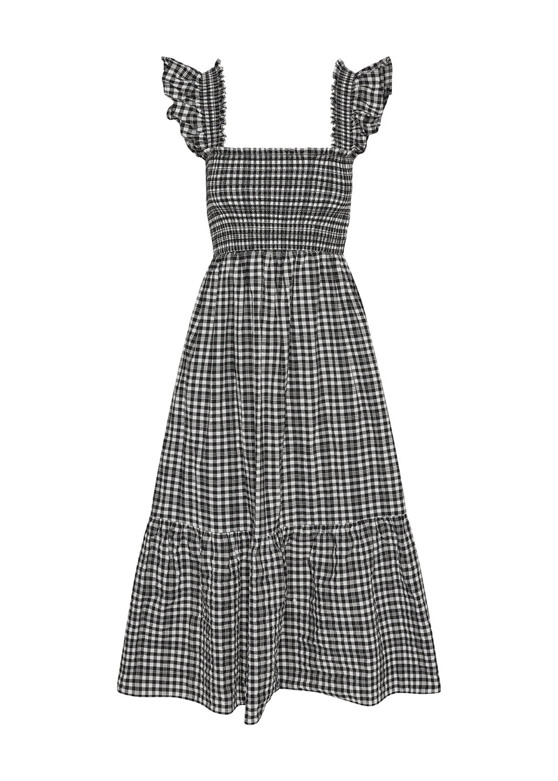The Flounce Smocked Midi Dress - Black Checkerd The Standard Stitch The Flounce Smocked Midi Dress - Black Checkerd The Standard Stitch