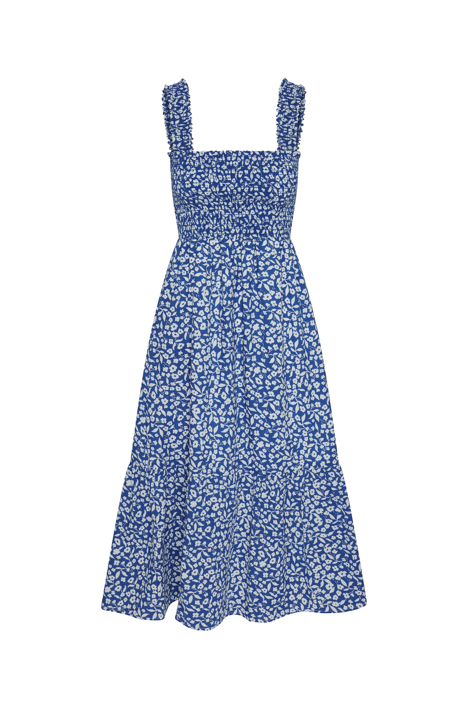 knee length dresses for ladies Boundless Blue Smocked Flutter Midi Dress Medium main image 0