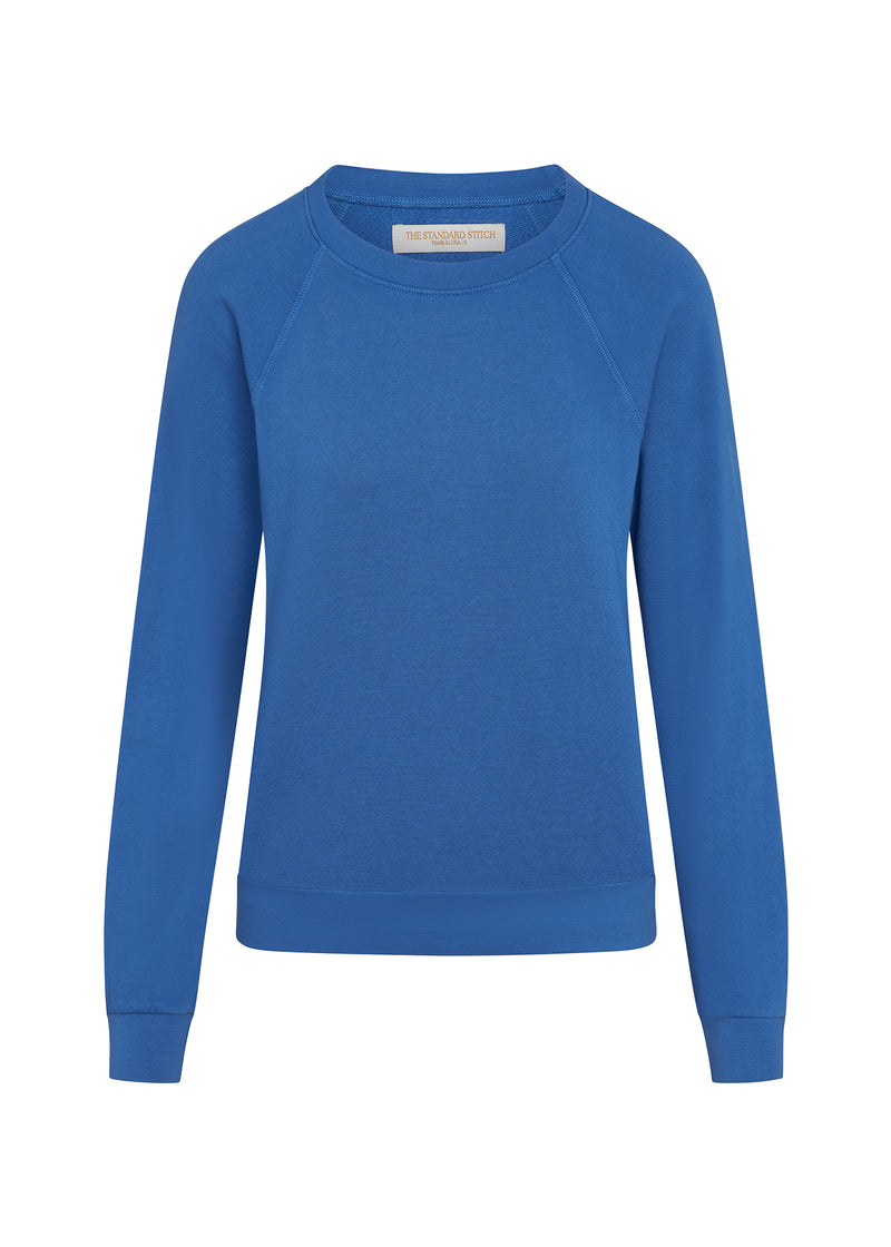Woman's blue raglan sweatshirt on Mannequin.