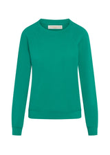 Women's green raglan sweatshirt on mannequin. 