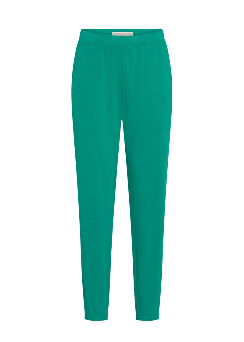 Woman's green sweatpant on mannequin. Front. 