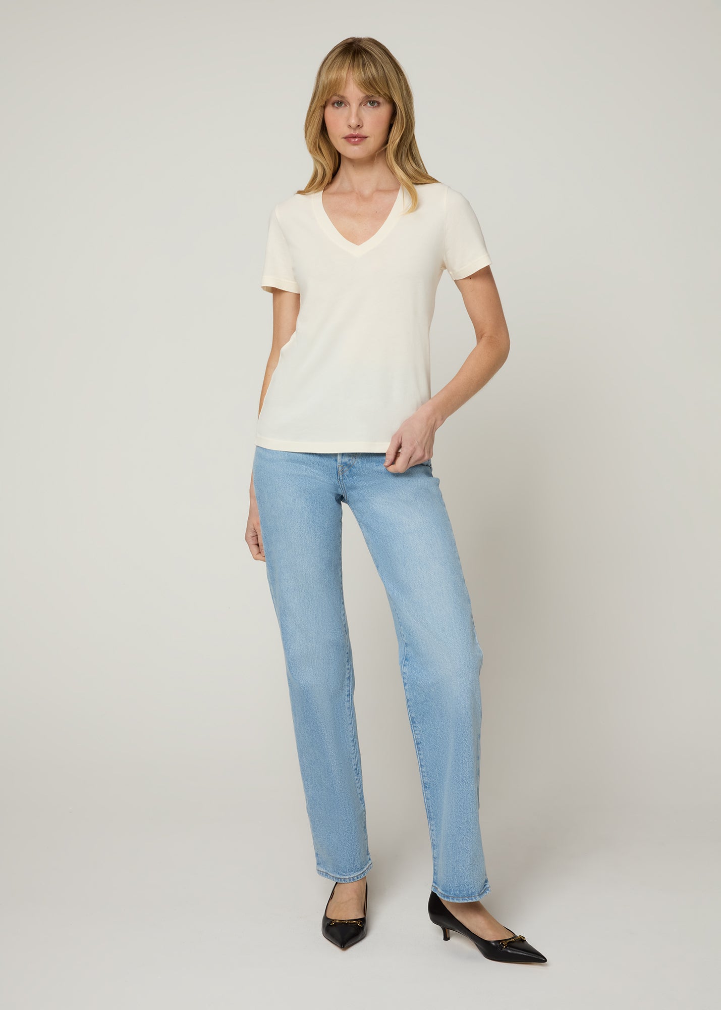 REFLECTIVE V NECK TEE - BUTTER main image 1